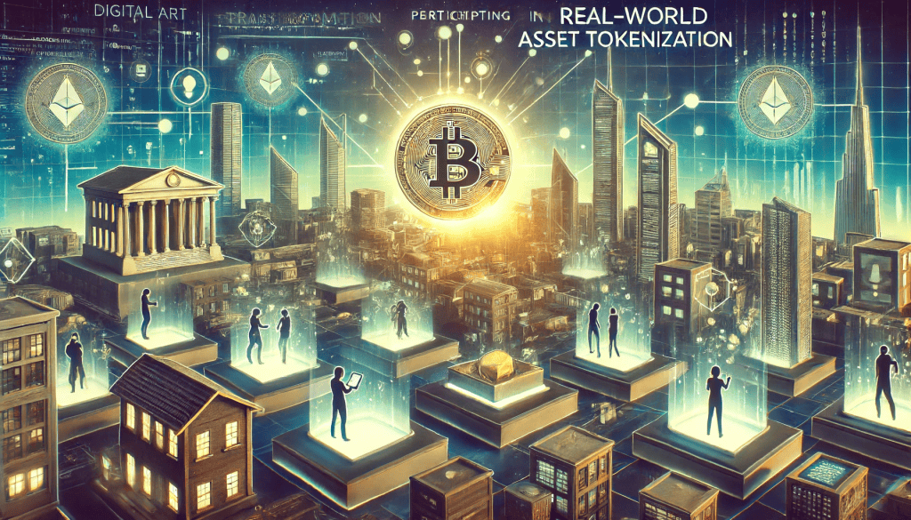 Examples of how to participate in real-world asset tokenization, showing real-world assets such as real estate, gold, and artwork being turned into digital tokens.