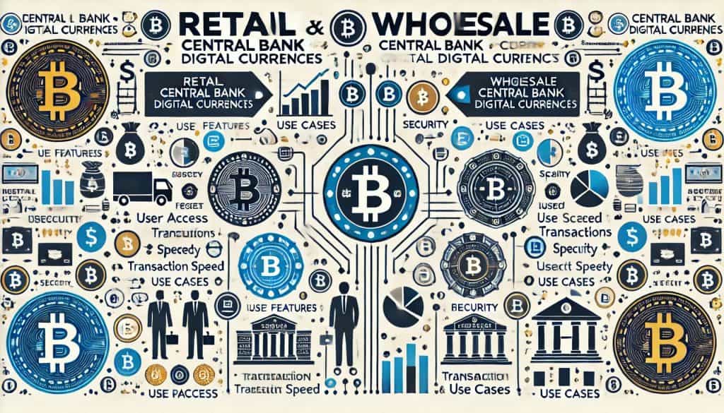 A chart comparing retail and wholesale central bank digital currencies (CBDCs).