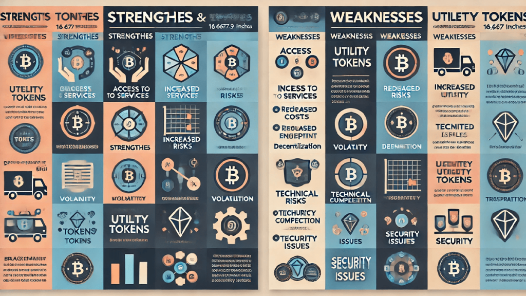 An infographic illustrating the strengths and weaknesses of utility tokens. 