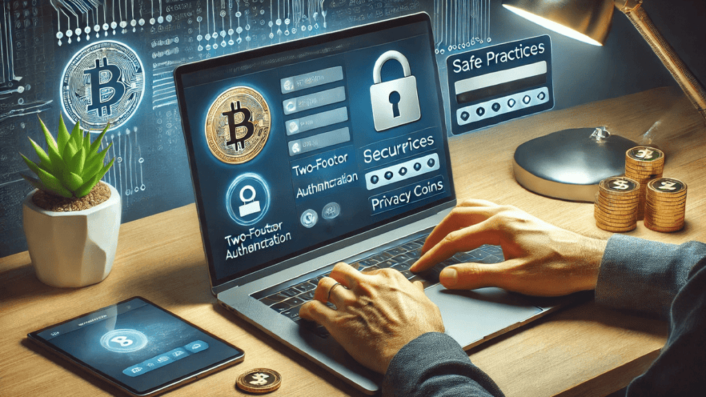 Users securely access a cryptocurrency wallet interface on a laptop, demonstrating safe practices for using privacy coins.