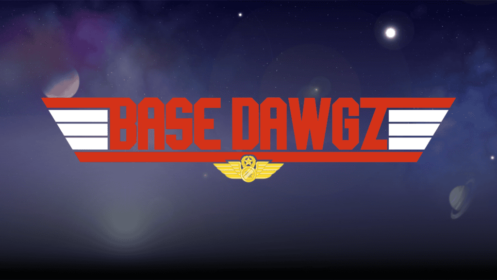 Base Dogs logo over a cosmic background with stars, planets, and a glowing nebula.