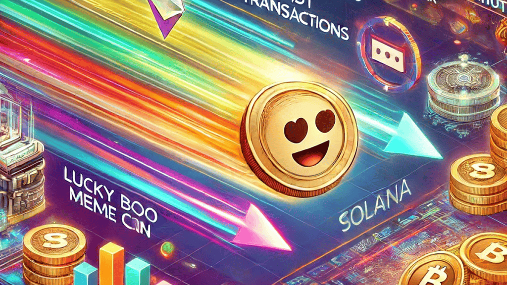 A vibrant and detailed digital illustration showcasing the performance metrics of the Lucky Boo Meme Coin on the Solana network.