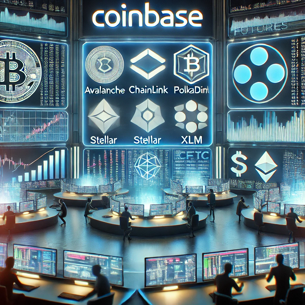 Another view of the same futuristic trading floor, highlighting an active environment and detailed graphs showing market trends in altcoins.