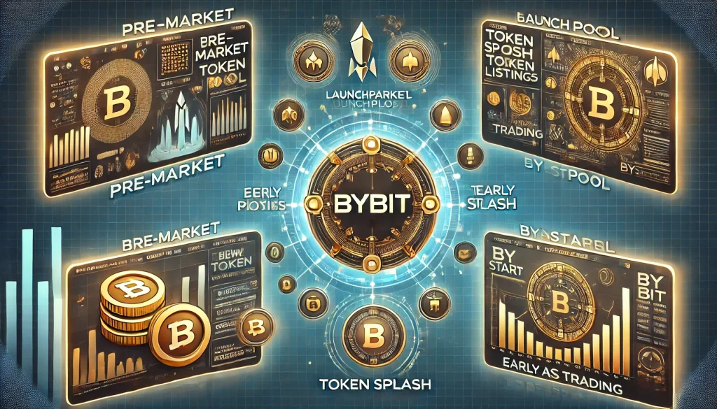 Visual representation of the different Bybit programs (Pre-Market, Launchpool, Token Splash, ByStarter) with icons or graphics depicting each function.