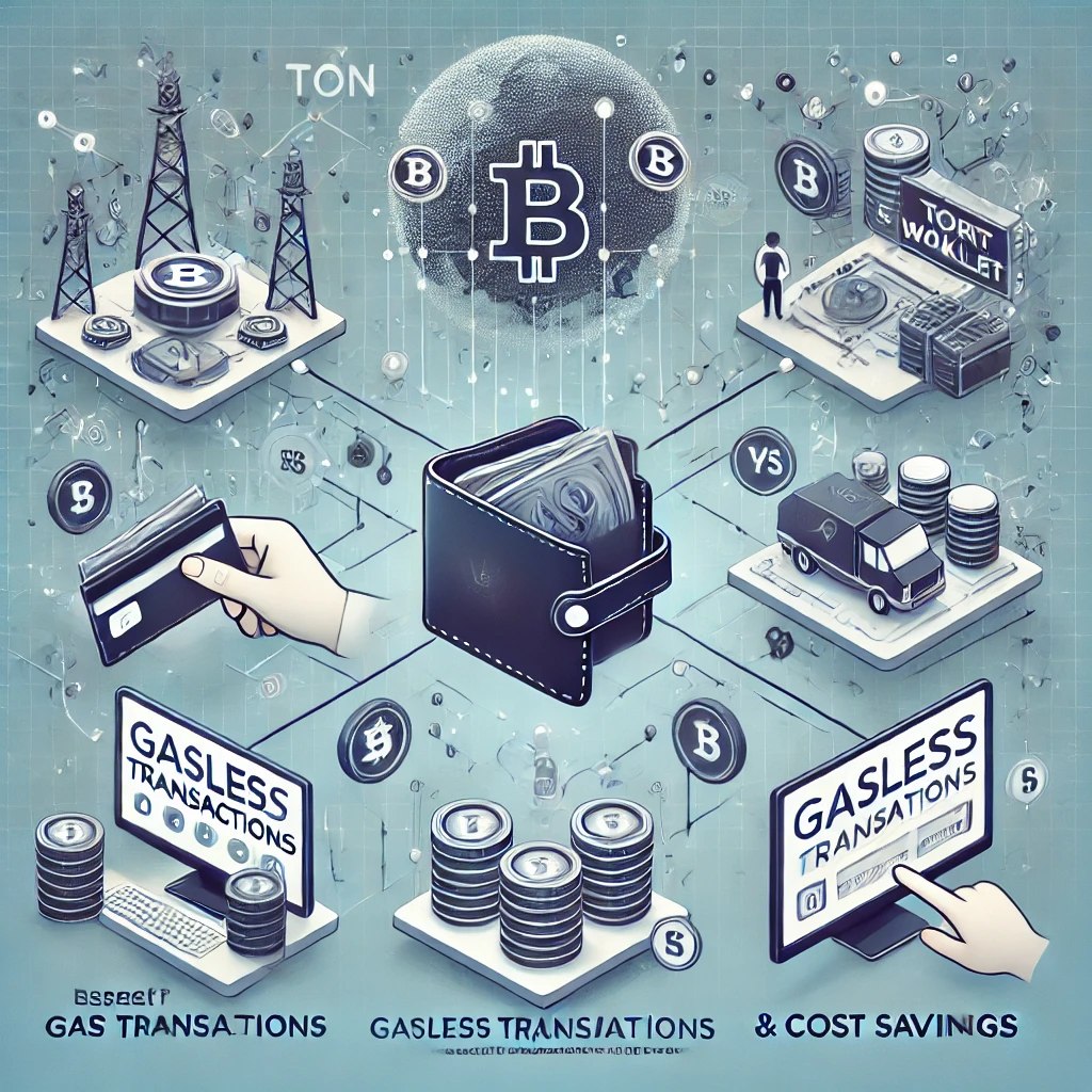 Infographic showing the benefits of gasless transactions on the TON blockchain