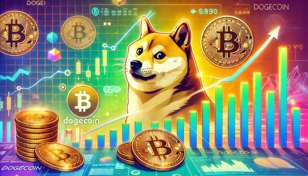 An image introducing Dogecoin, featuring the logo, a Shiba Inu dog, and vibrant cryptocurrency-themed elements, along with the text "Introducing Dogecoin.