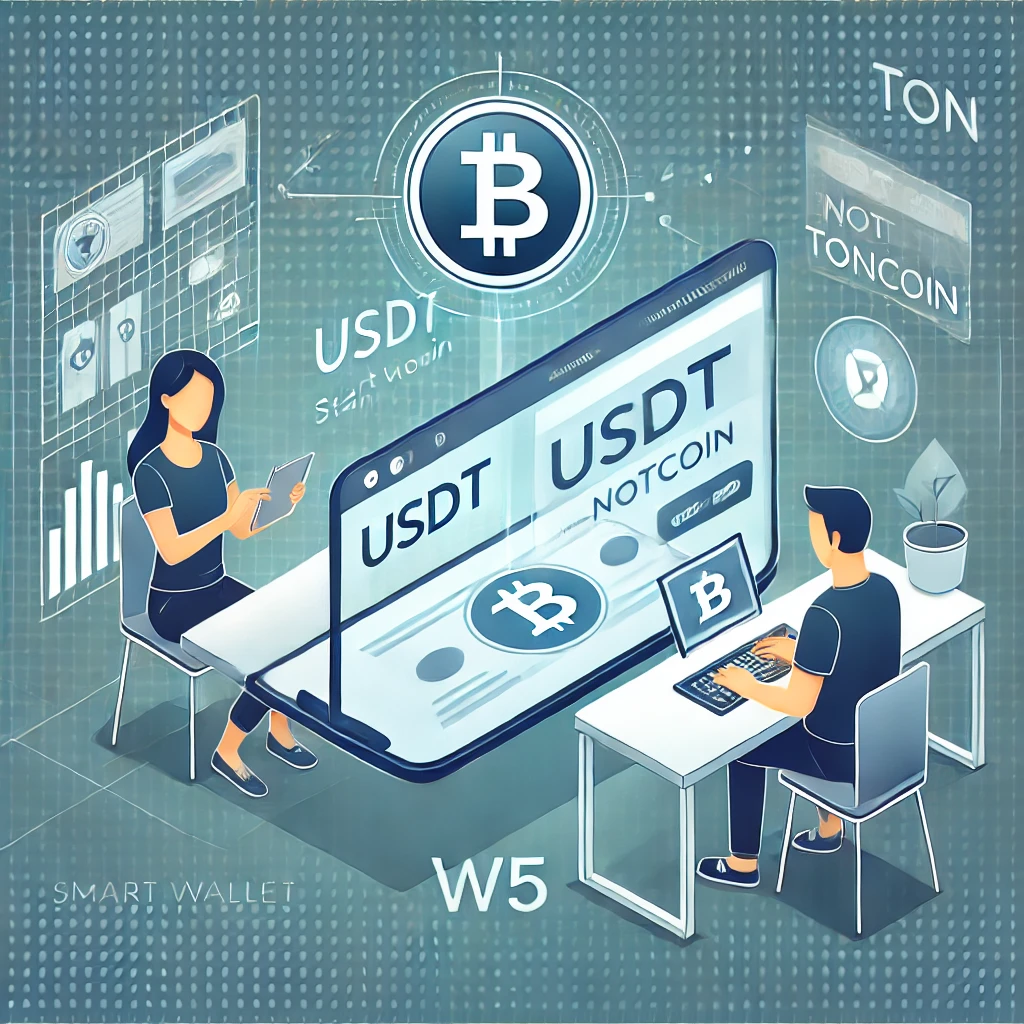 USDT 및 Notcoin을 사용하여 원활한 거래를 하는 사용자 그래픽