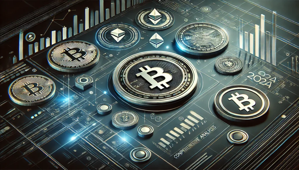 Futuristic design with cryptocurrency symbols and graphs, with the text "Cryptocurrency Token Review 2024": A Comprehensive Analysis.