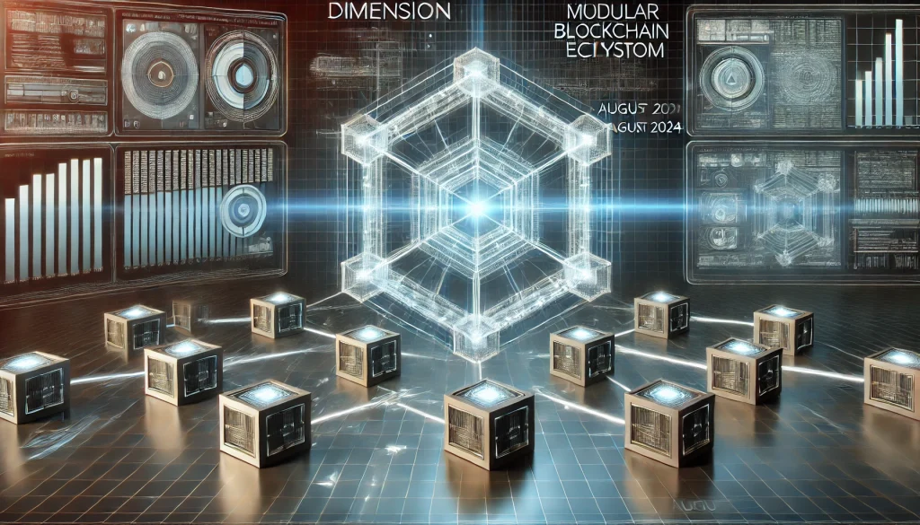 Futuristic modular blockchain system with interconnected digital blocks, highlighting security and scalability