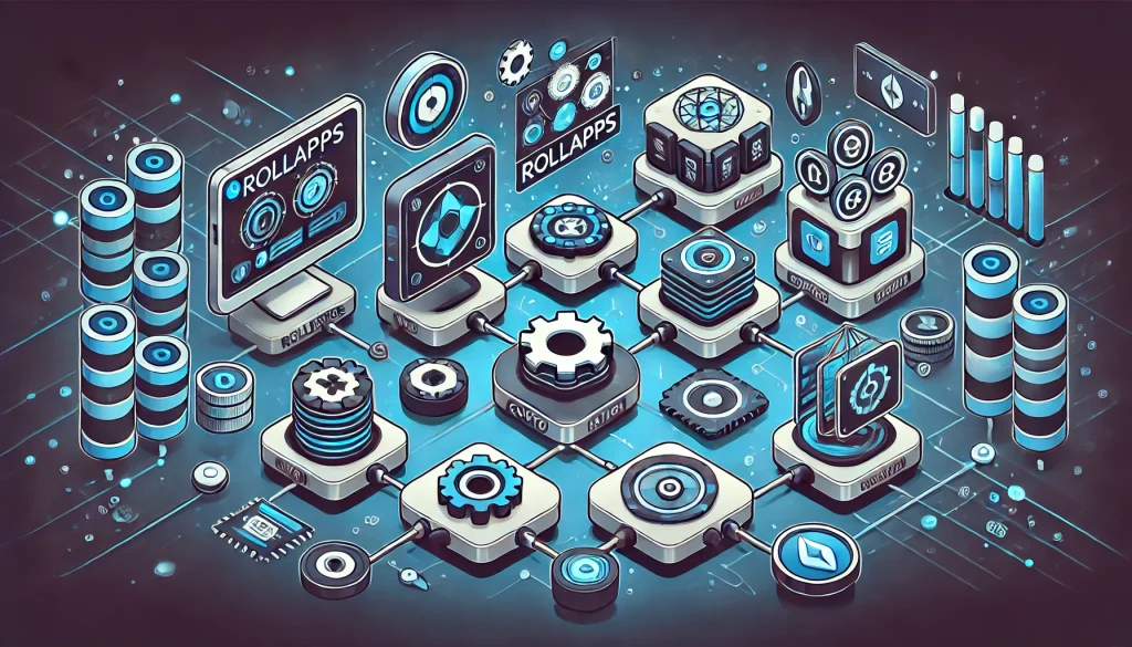 Illustration of Dymension RollApp types, showcasing modular blocks, customization, and blockchain pathways