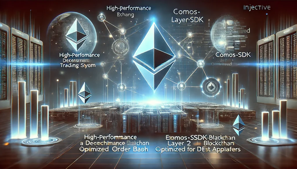 Futuristic blockchain network with digital nodes and seamless asset transfer connections