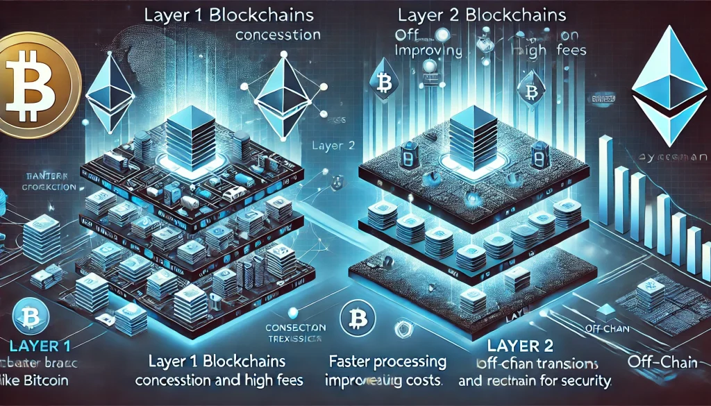 높은 수수료의 레이어 1 블록체인 혼잡과 빠르고 비용 효율적인 레이어 2 오프체인 거래.