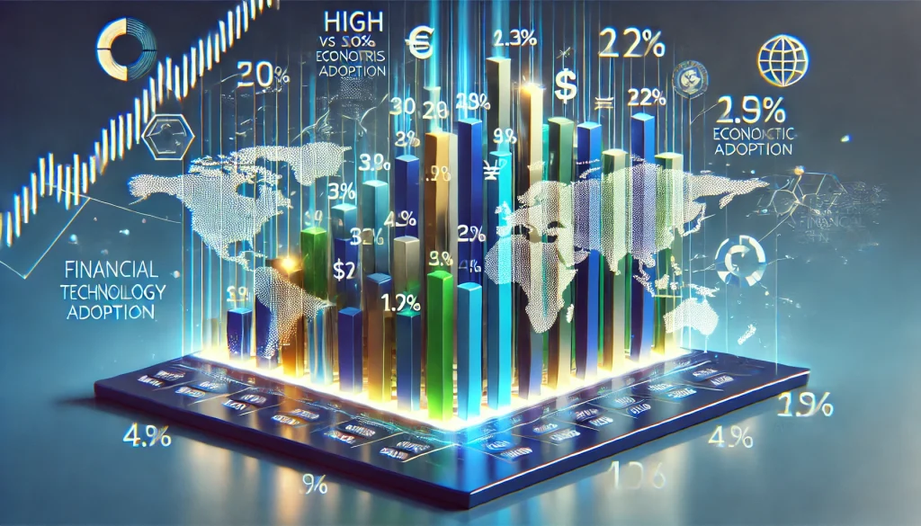 Bar chart comparing economic growth rates of countries with high versus low Fintech adoption