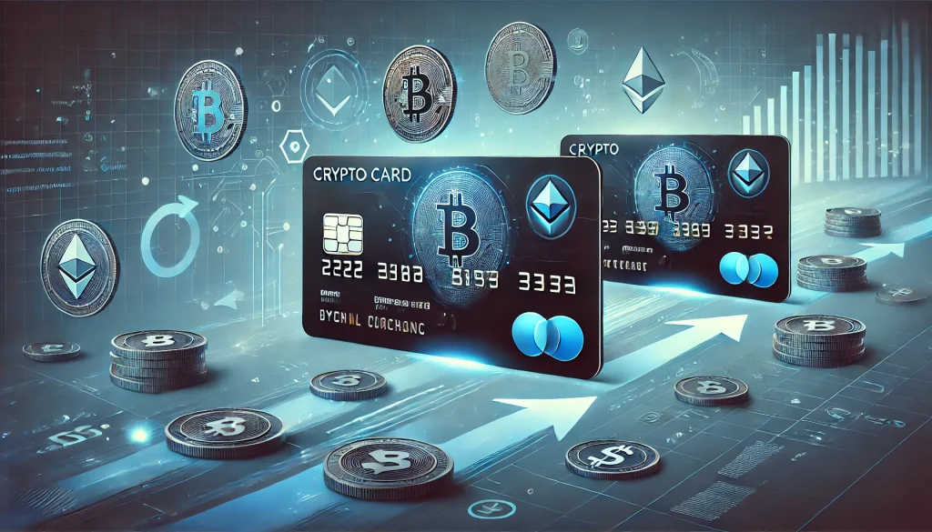 Crypto debit cards illustration showing digital assets converting to fiat currency for daily transactions