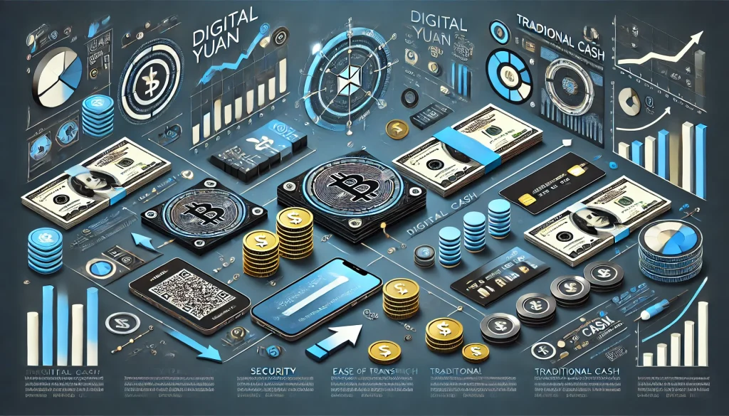 Infographic of Digital Yuan vs. traditional cash