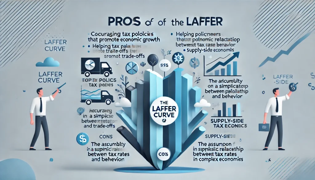  Infographic showing the pros and cons of the Laffer Curve, with a balanced layout and icons for clarity