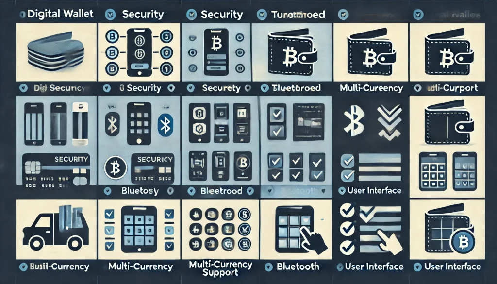 Comparison chart showing the features of each digital wallet being compared