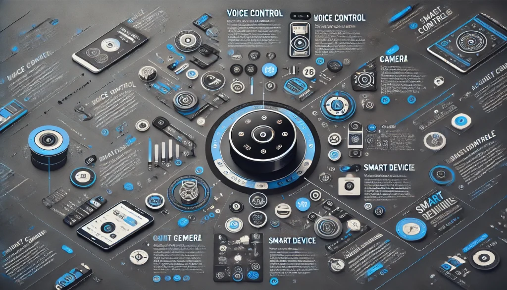 A detailed infographic displaying the key features of the gadget, such as voice control, camera, and smart device integration