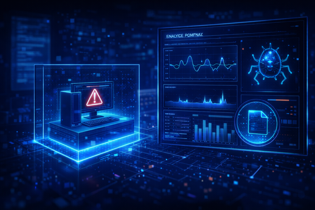 Sandbox dashboard analyzing suspicious file behavior for zero-day vulnerability.