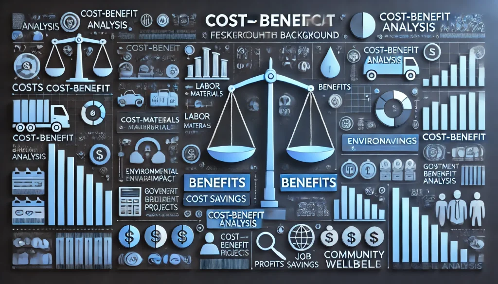 인프라 및 일자리 창출과 같은 프로젝트의 비용과 편익을 비교하는 척도를 사용한 비용 편익 분석
