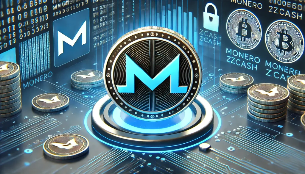 Monero and Zcash logos with emphasis on secure and private cryptocurrency transactions