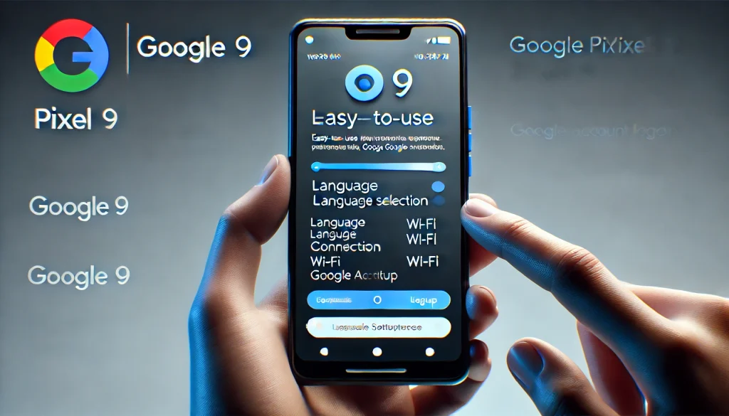 Close-up image of a Google Pixel 9 showing its user interface and easy-to-use features during setup