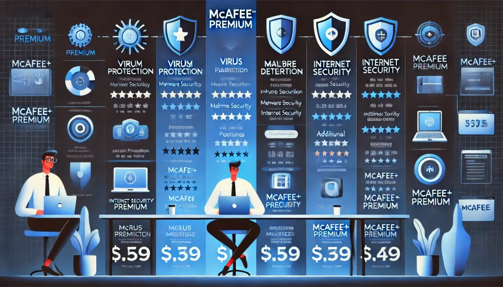 A comparison chart showing McAfee+ Premium’s pricing plans and features alongside other antivirus software