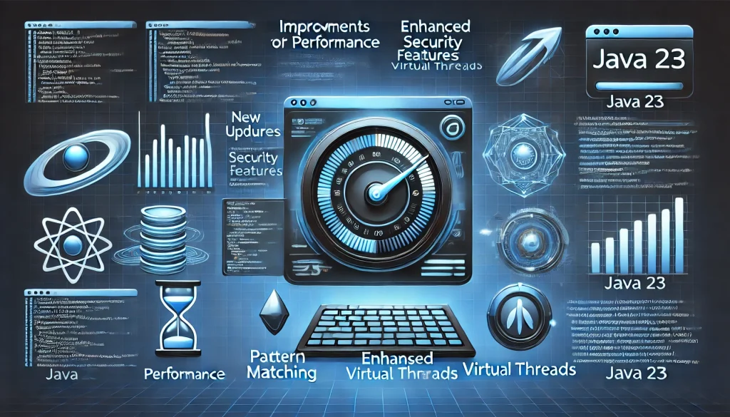 Illustration highlighting key updates in Java 23, focusing on improvements to the JVM, concurrency models, and developer productivity tools.