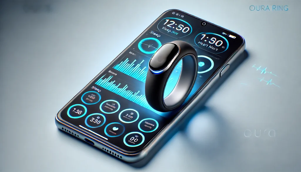 Oura Ring 4 displayed alongside its app, highlighting the key health-tracking features.