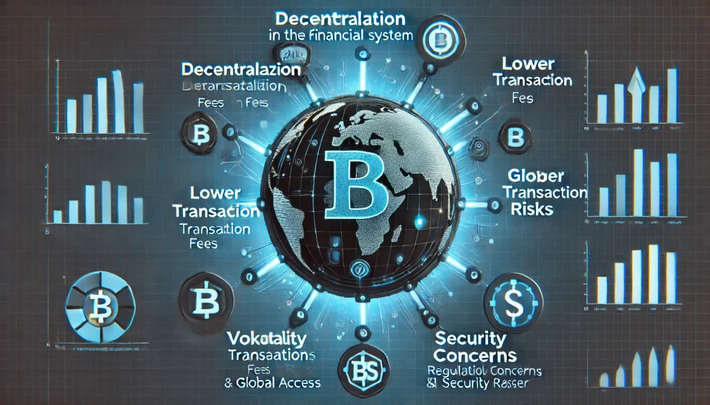 Comparison chart showing the pros and cons of cryptocurrency in the financial system.