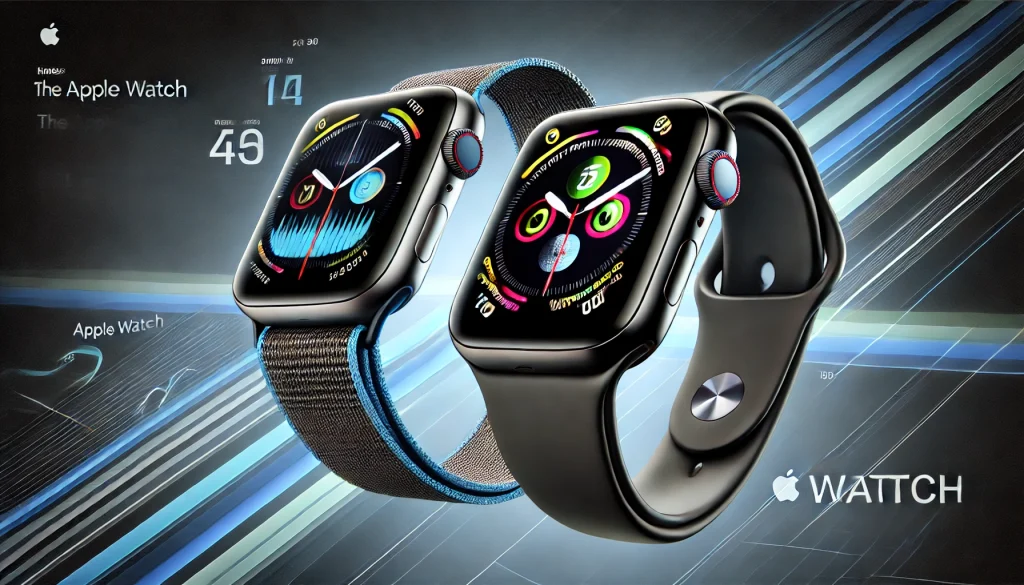 A sleek image of the Apple Watch showcasing its new design and larger screen.