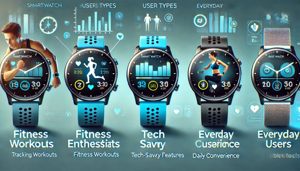  A visual of different user types—fitness enthusiasts, tech-savvy individuals, and everyday users—highlighting how the watch fits each lifestyle.