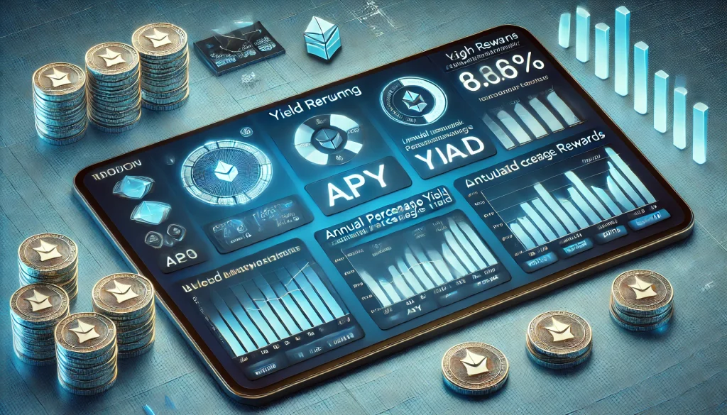 A cryptocurrency wallet interface showing earnings from yield farming in decentralized finance (DeFi), highlighting high returns through liquidity staking and rewards.