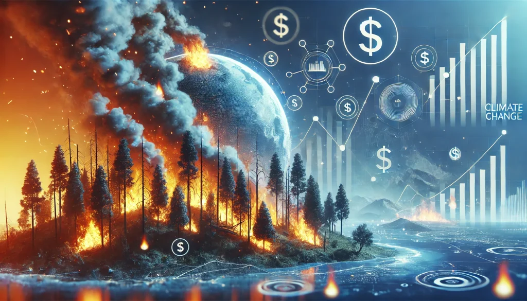  Burning forests representing the economic impact of climate change.