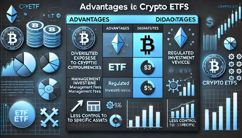 Table showing the advantages and disadvantages of investing in Crypto ETFs.