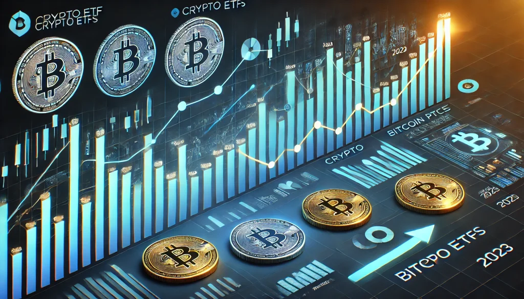 Performance of Crypto ETFs over time compared to Bitcoin prices.