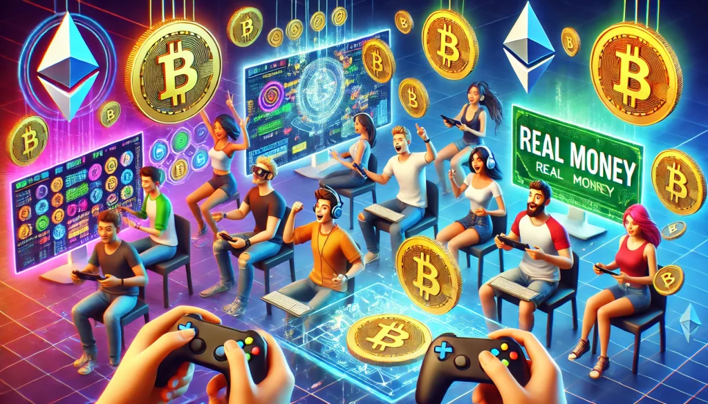 People enjoying a crypto game, earning real money rewards