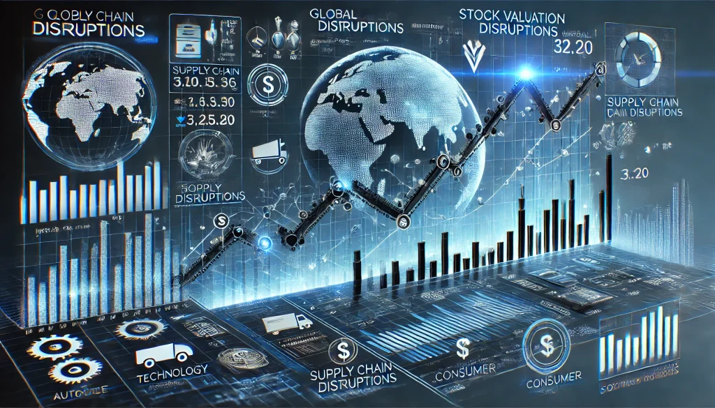 A graph showing stock valuation fluctuations influenced by global Supply Chain Disruptions across key industries.