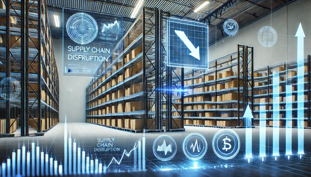 A warehouse with empty shelves, highlighting how Supply Chain Disruptions lead to volatile stock
