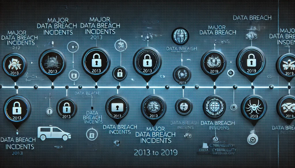 Timeline of major data breach incidents from 2013 to 2019.