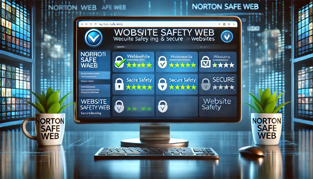 Computer screen with Norton Safe Web safety ratings displayed