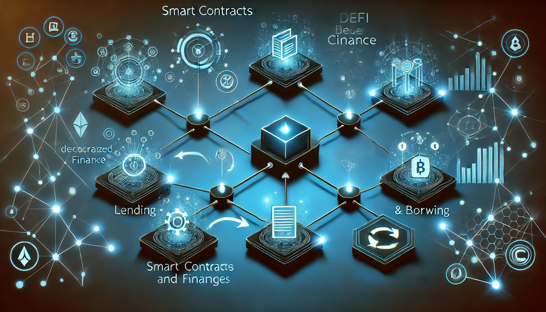 Visual diagram showing how smart contracts streamline processes in decentralized finance on a blockchain network