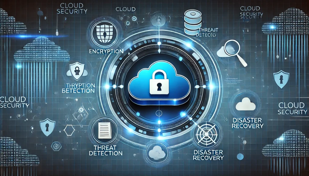 Cloud security features like encryption, threat detection, and disaster recovery.