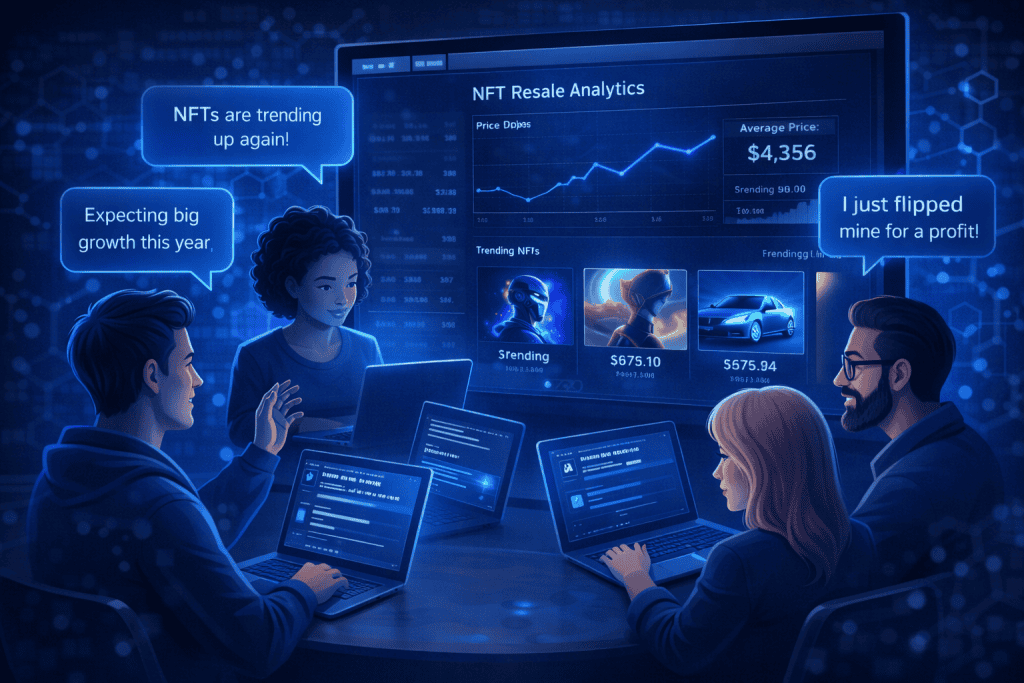 Online community discussing NFT resale analytics and trends dashboard.