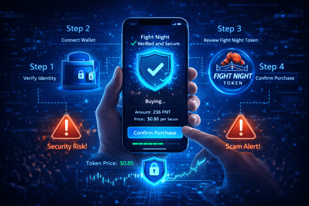 Secure Fight Night purchase process with verification and warning alerts