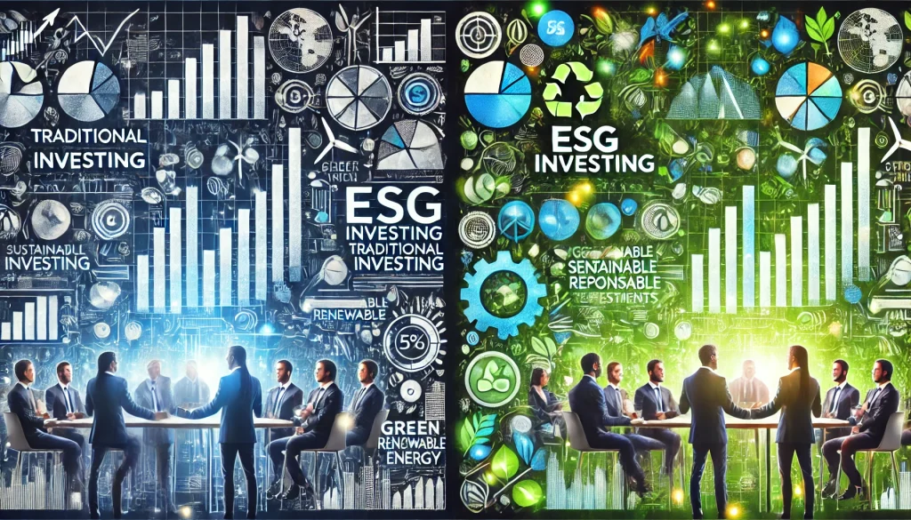 Collage picture of traditional Investing compared to ESG investing