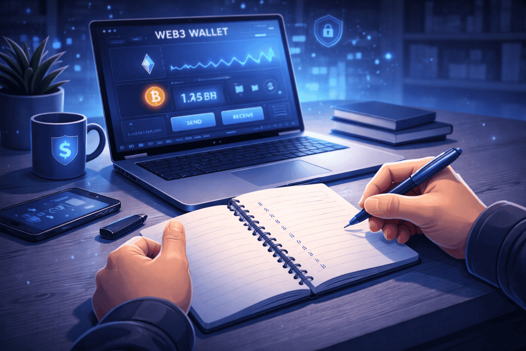 Setting up Web3 wallet and writing recovery phrase securely