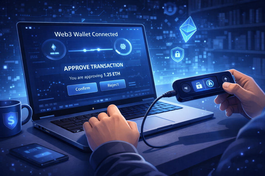 Web3 wallet connecting to dApp with transaction approval screen