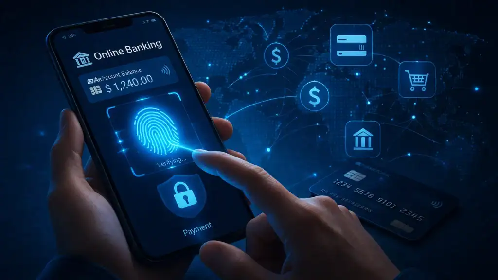 Biometrics fingerprint verification protecting online banking and digital transactions