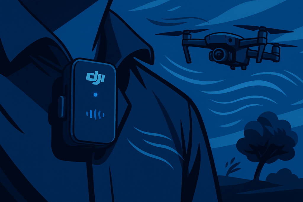 DJI Wireless Microphone capturing outdoor audio during a windy shoot.